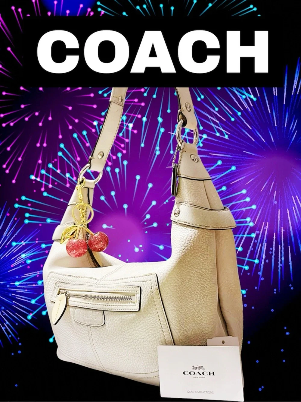 Vintage Coach soho schoder Bag Pebbled Leather Hobo Bag in Cream - Picture 1 of 17